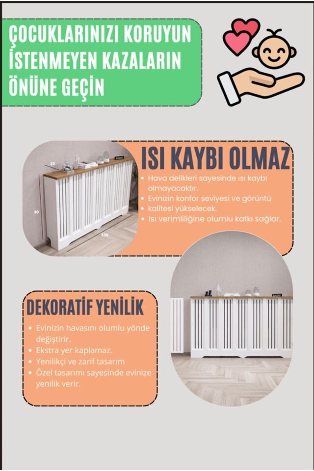 Petek Önü Dresuar Kaplama 116cm Çok Amaçlı Dolaplar Mobilya Kalorifer Petek Önü Kapatma Dekorasyon