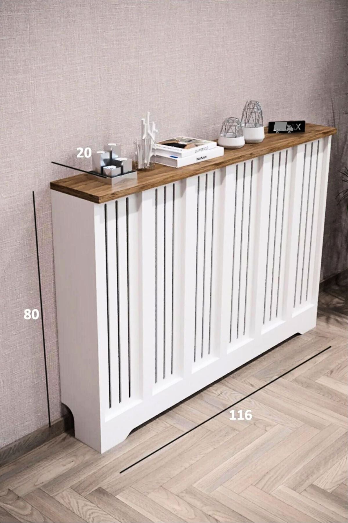 Petek Üstü Dekoratif Dresuar – Kalorifer Gizleme Antre Konsolu | Dar Alanlar İçin Modern ( iç 116 ) ( dış 120 cm ) D2