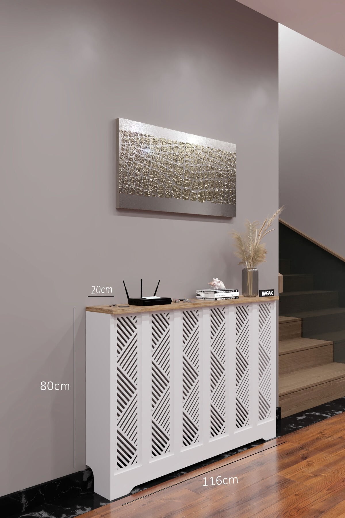 Petek Üstü Dekoratif Dresuar – Kalorifer Gizleme Antre Konsolu | Dar Alanlar İçin Modern ( iç 116 ) ( dış 120 cm ) D9