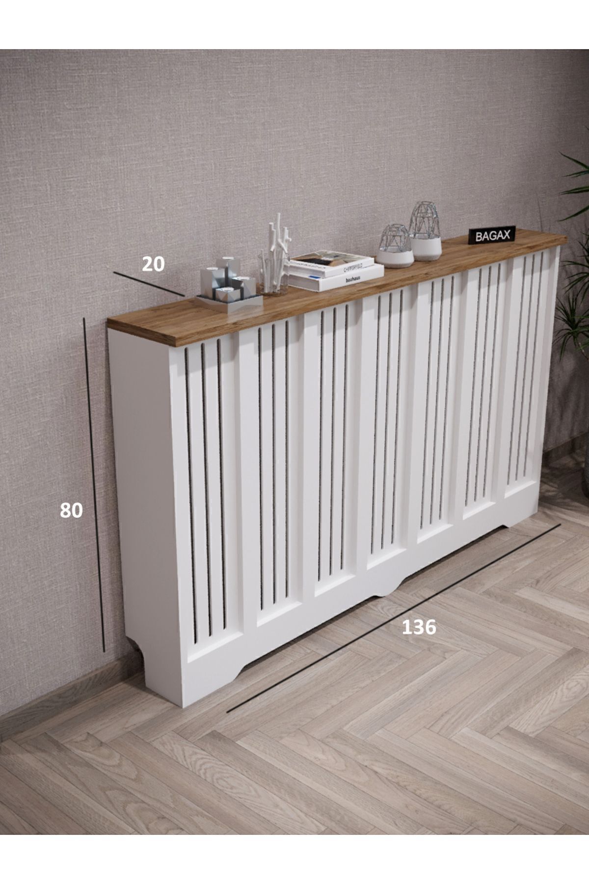 Petek Üstü Dekoratif Dresuar – Kalorifer Gizleme Antre Konsolu | Dar Alanlar İçin Modern ( iç 136 ) ( dış 140 cm ) D2