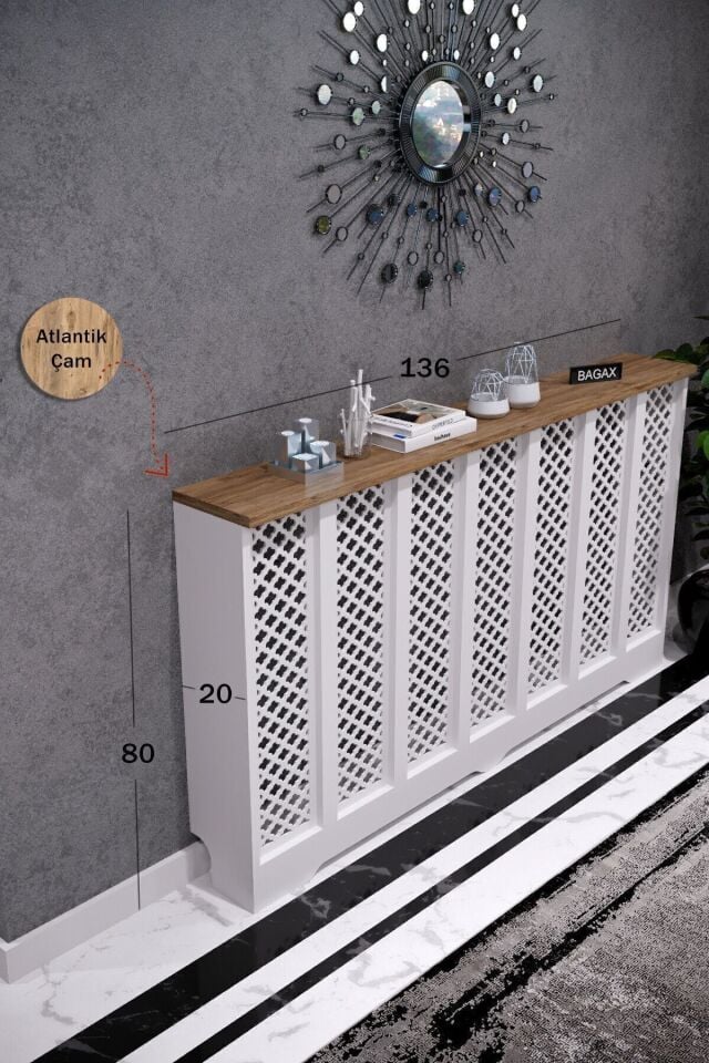 Petek Üstü Dekoratif Dresuar – Kalorifer Gizleme Antre Konsolu | Dar Alanlar İçin Modern ( iç 136 ) ( dış 140 cm ) D3