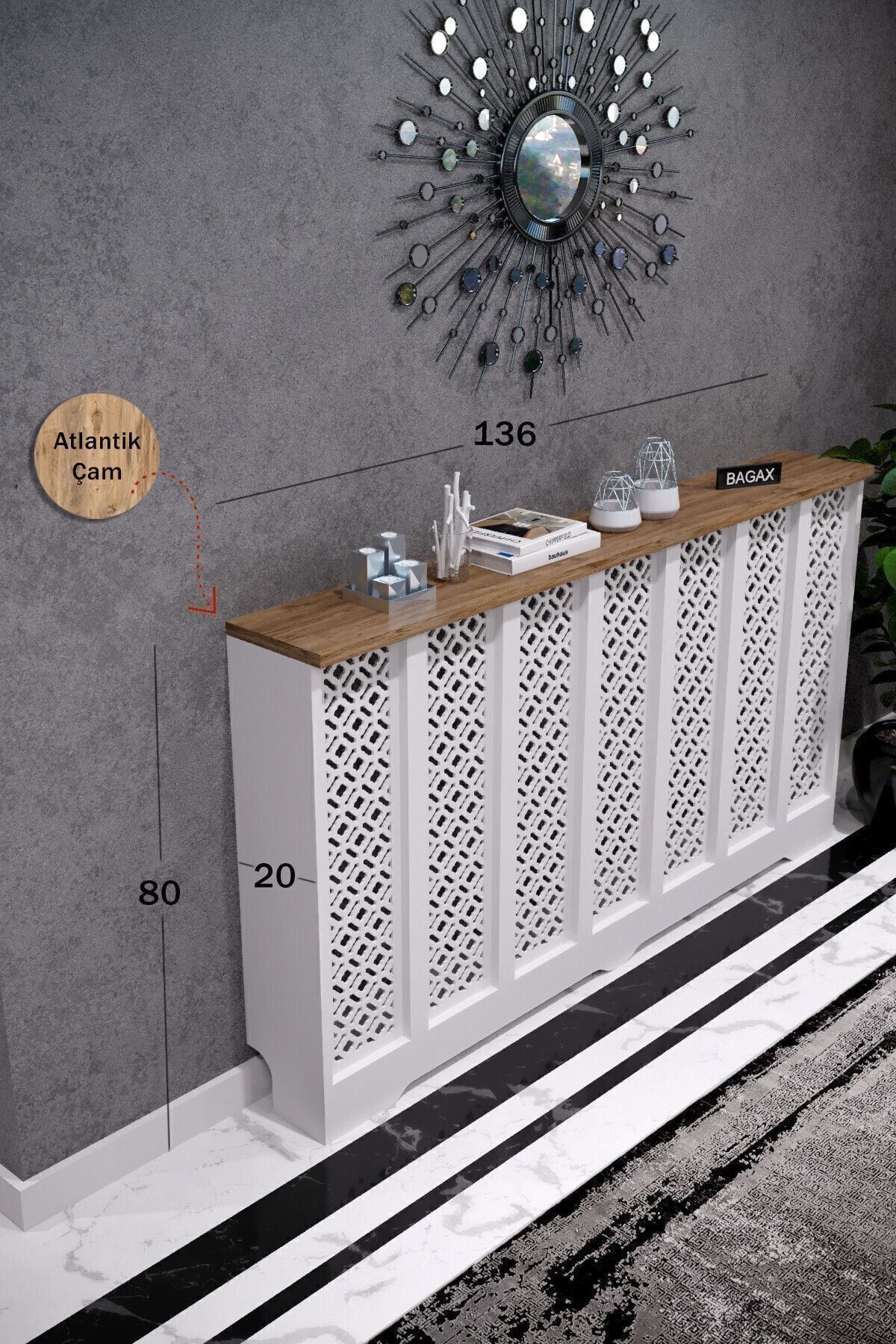 Pera Model, Beyaz Üstü Çam Renk,iç Ölçü 136 Cm Dış Ölçü 140 Cm Petek Kaplama, Dresuar