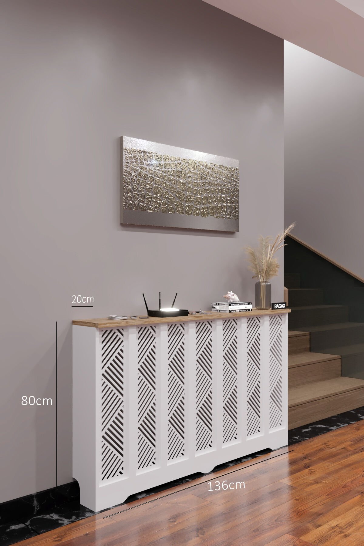 Petek Üstü Dekoratif Dresuar – Kalorifer Gizleme Antre Konsolu | Dar Alanlar İçin Modern ( iç 136 ) ( dış 140 cm ) D9