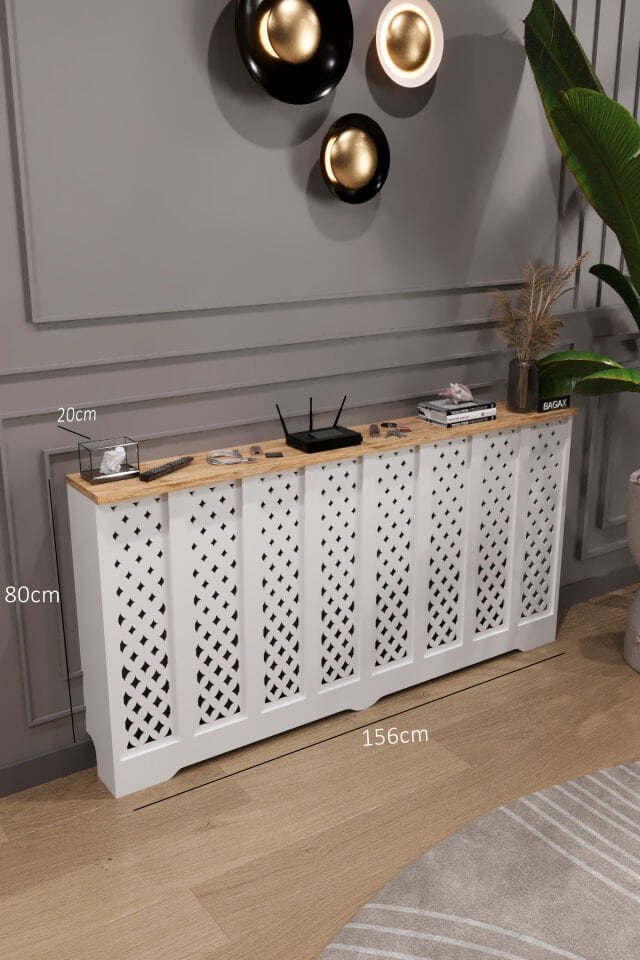 Petek Üstü Dekoratif Dresuar – Kalorifer Gizleme Antre Konsolu | Dar Alanlar İçin Modern ( iç 156 ) ( dış 160 cm ) D11