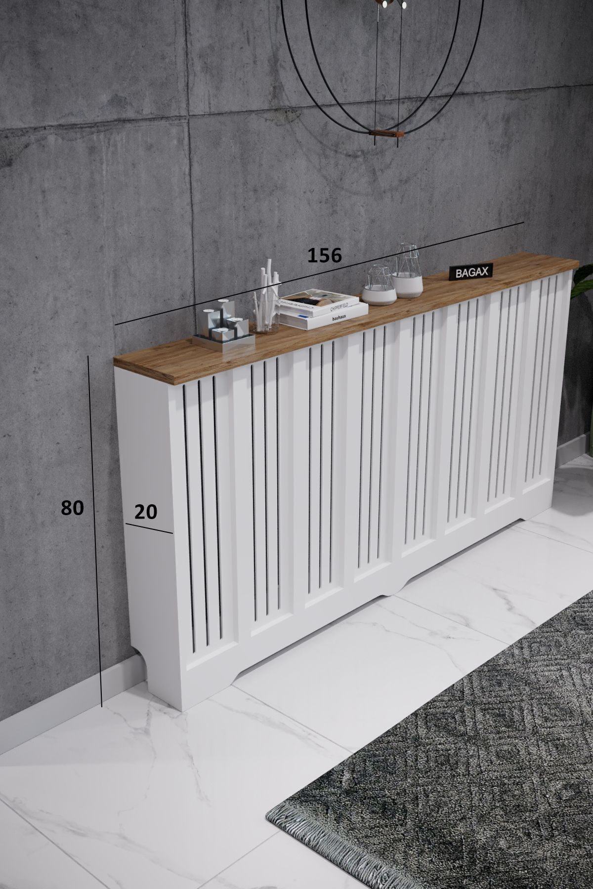 Petek Üstü Dekoratif Dresuar – Kalorifer Gizleme Antre Konsolu | Dar Alanlar İçin Modern ( iç 156 ) ( dış 160 cm ) D2