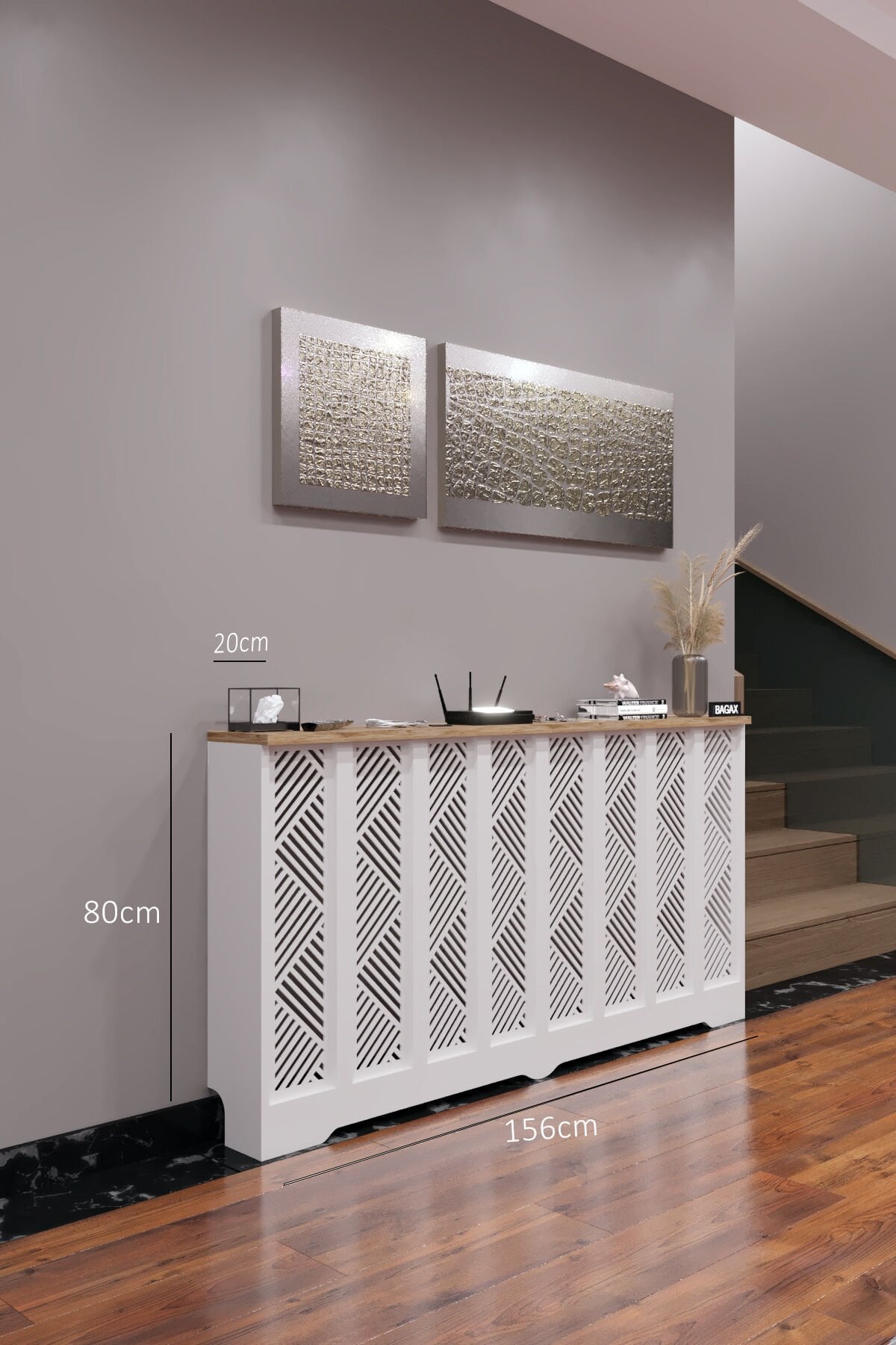 Petek Üstü Dekoratif Dresuar – Kalorifer Gizleme Antre Konsolu | Dar Alanlar İçin Modern ( iç 156 ) ( dış 160 cm ) D9
