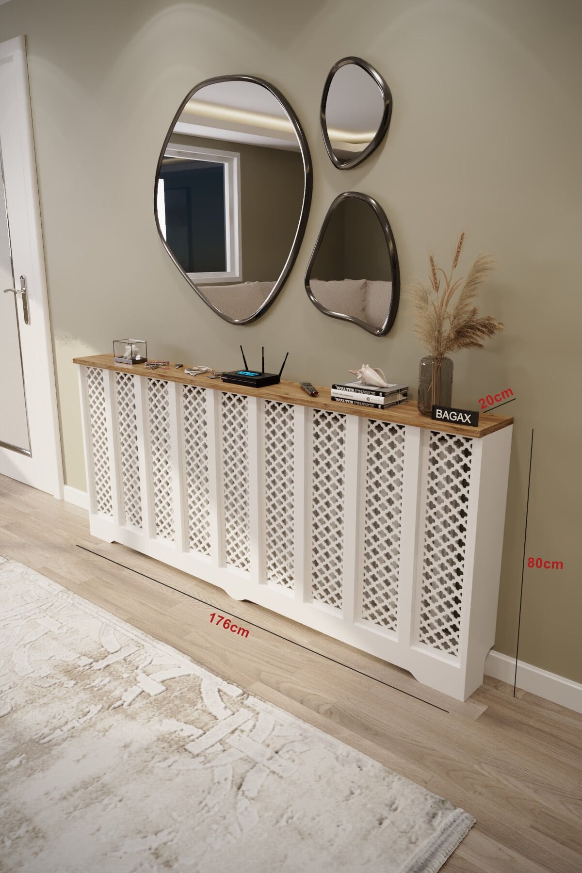 Petek Üstü Dekoratif Dresuar – Kalorifer Gizleme Antre Konsolu | Dar Alanlar İçin Modern ( iç 176 ) ( dış 180 cm ) D3