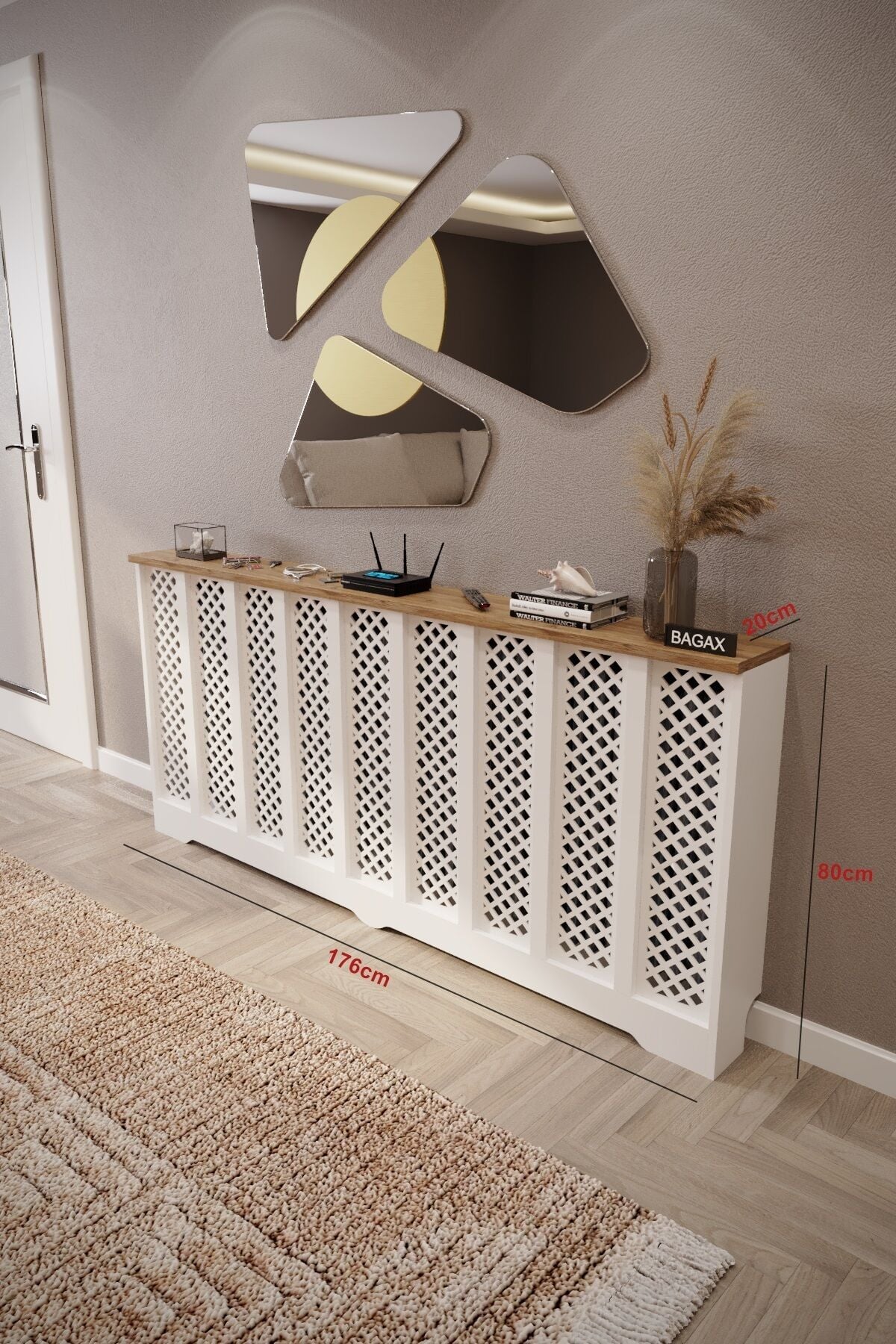 Petek Üstü Dekoratif Dresuar – Kalorifer Gizleme Antre Konsolu | Dar Alanlar İçin Modern ( iç 176 ) ( dış 180 cm ) D7