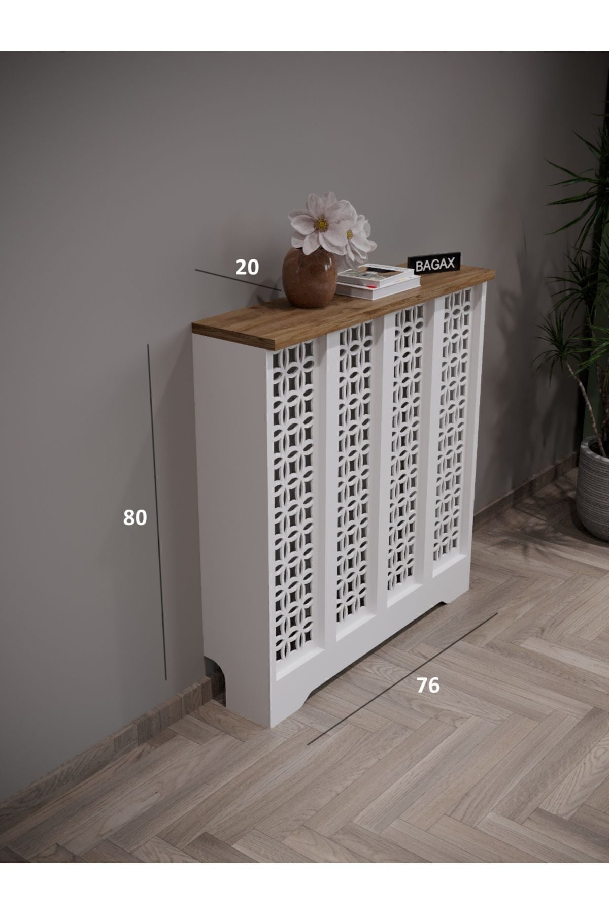 Petek Üstü Dekoratif Dresuar – Kalorifer Gizleme Antre Konsolu | Dar Alanlar İçin Modern ( iç 76 ) ( dış 80 cm ) D1