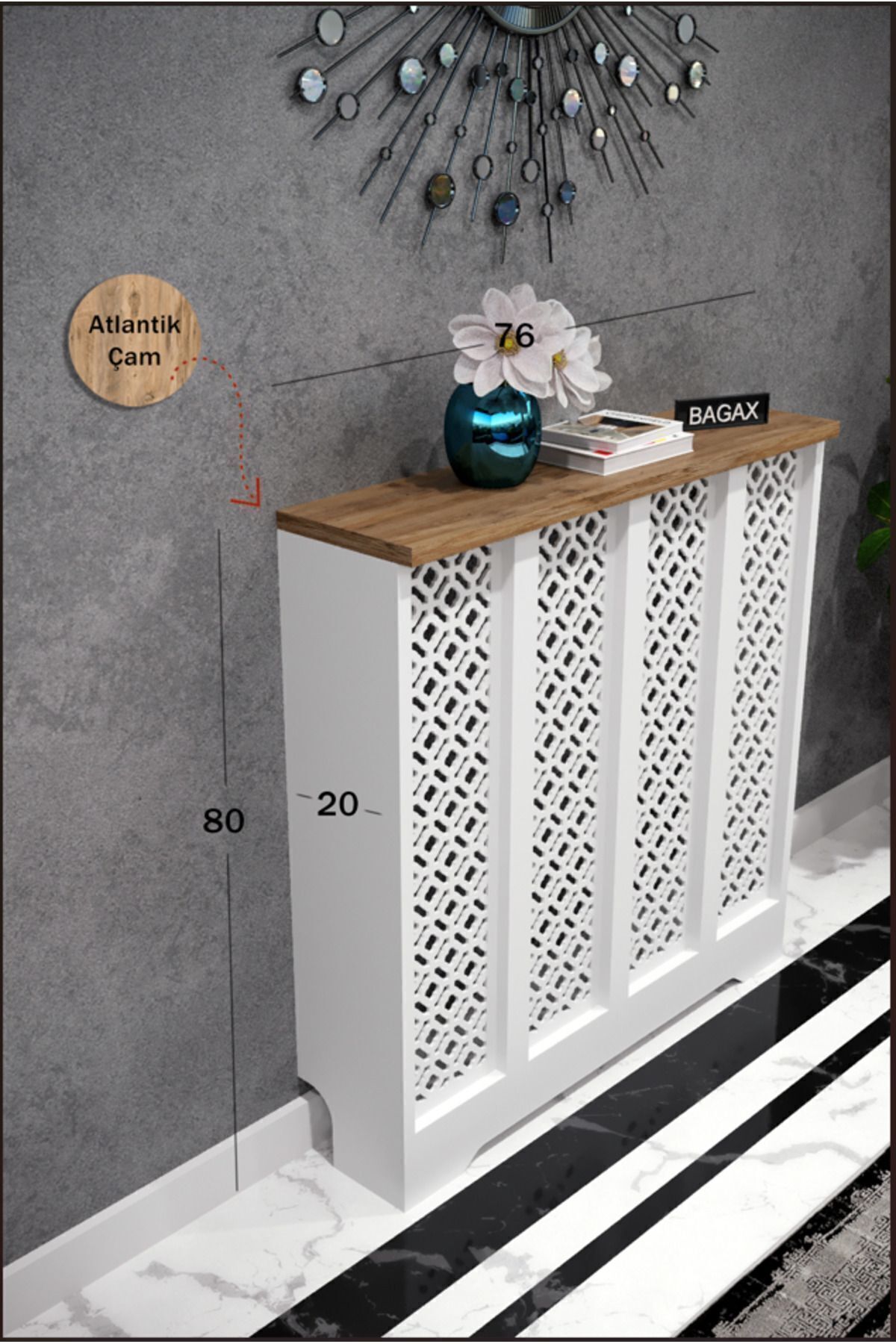 Pera Model,beyaz Üstü Çam Renk,iç Ölçü 76 Cm Dış Ölçü 80 Cm Petek Kaplama, Dresuar