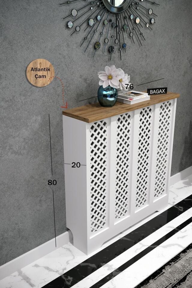 Petek Üstü Dekoratif Dresuar – Kalorifer Gizleme Antre Konsolu | Dar Alanlar İçin Modern ( iç 76 ) ( dış 80 cm ) D7