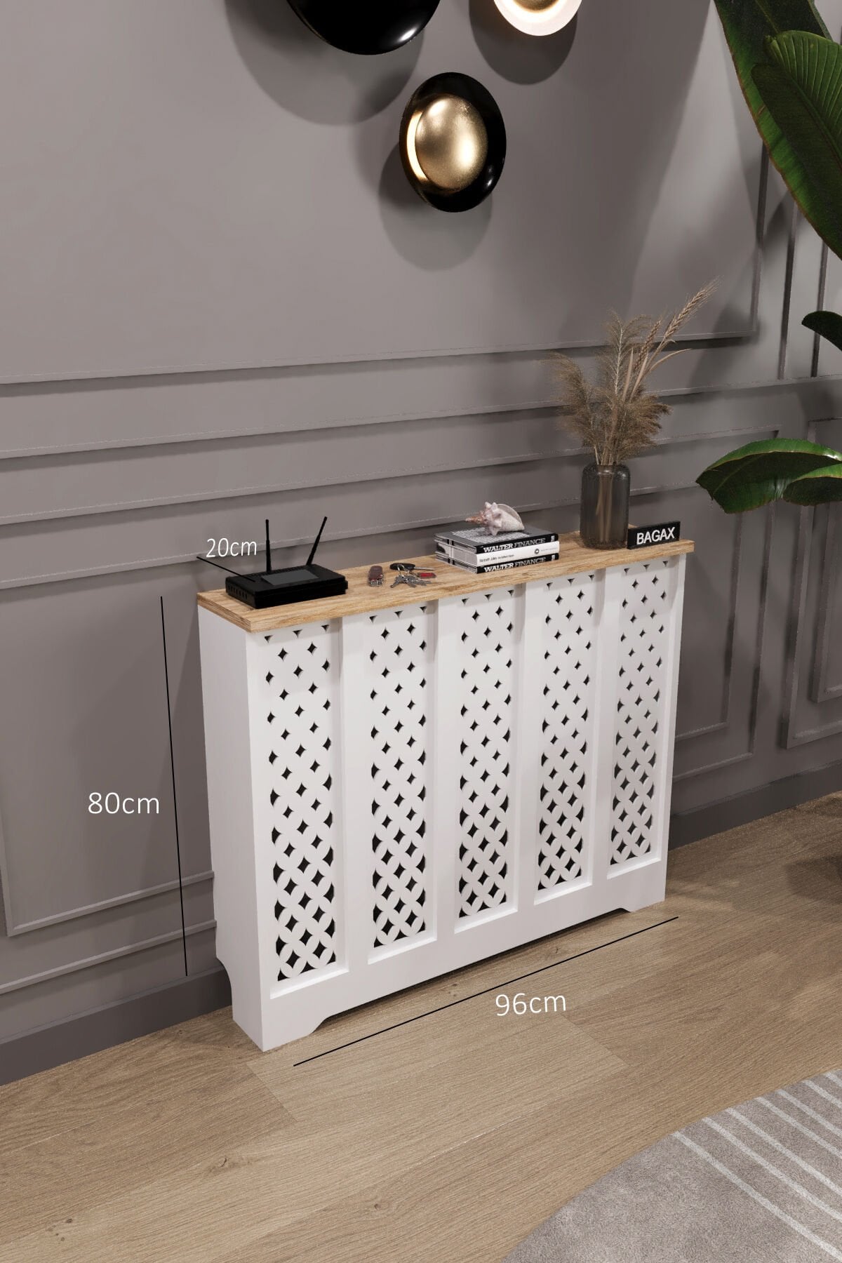 Petek Üstü Dekoratif Dresuar – Kalorifer Gizleme Antre Konsolu | Dar Alanlar İçin Modern ( iç 96 ) ( dış 100 cm ) D11