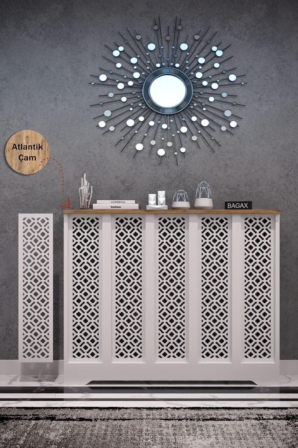 Petek Üstü Dekoratif Dresuar – Kalorifer Gizleme Antre Konsolu | Dar Alanlar İçin Modern ( iç 96 ) ( dış 100 cm ) D4