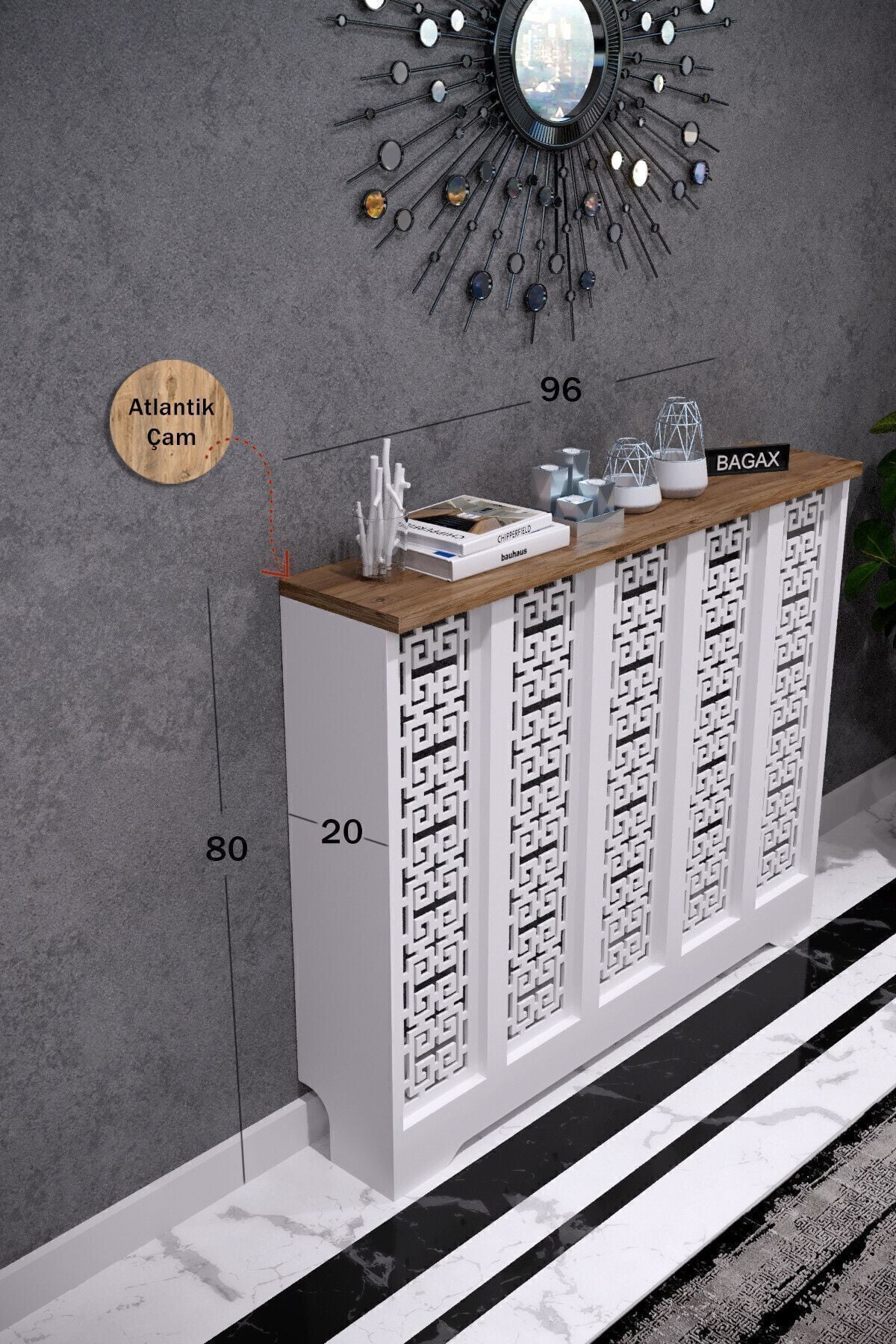 Petek Üstü Dekoratif Dresuar – Kalorifer Gizleme Antre Konsolu | Dar Alanlar İçin Modern ( iç 96 ) ( dış 100 cm ) D5
