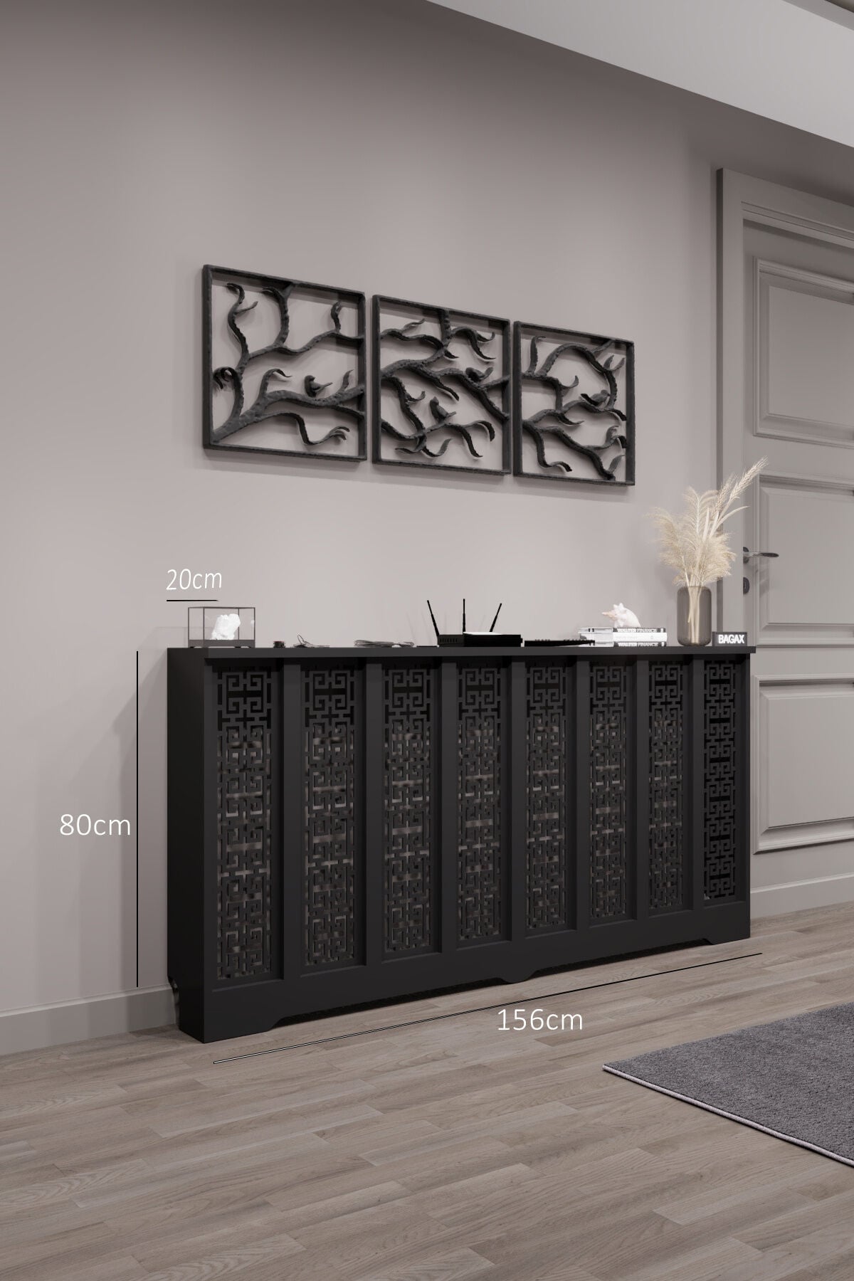 Petek Kaplama Modern Radyatör Kapatma Ünitesi Ön Panel MDF Tasarım İç ölçü 156 cm Dış Ölçü 160 cm