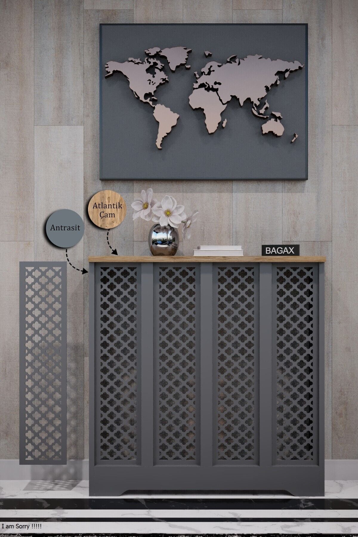 Dekoratif Petek Dolabı Kalorifer Peteği Kapatma Ünitesi Modern Tasarım İç Ölçü 76 cm Dış Ölçü 80 cm
