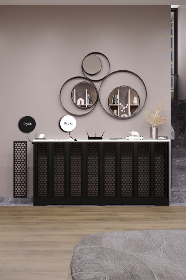 Petek Kaplama Modern Radyatör Kapatma Ünitesi Ön Panel MDF Tasarım İç ölçü 156 cm Dış Ölçü 160 cm