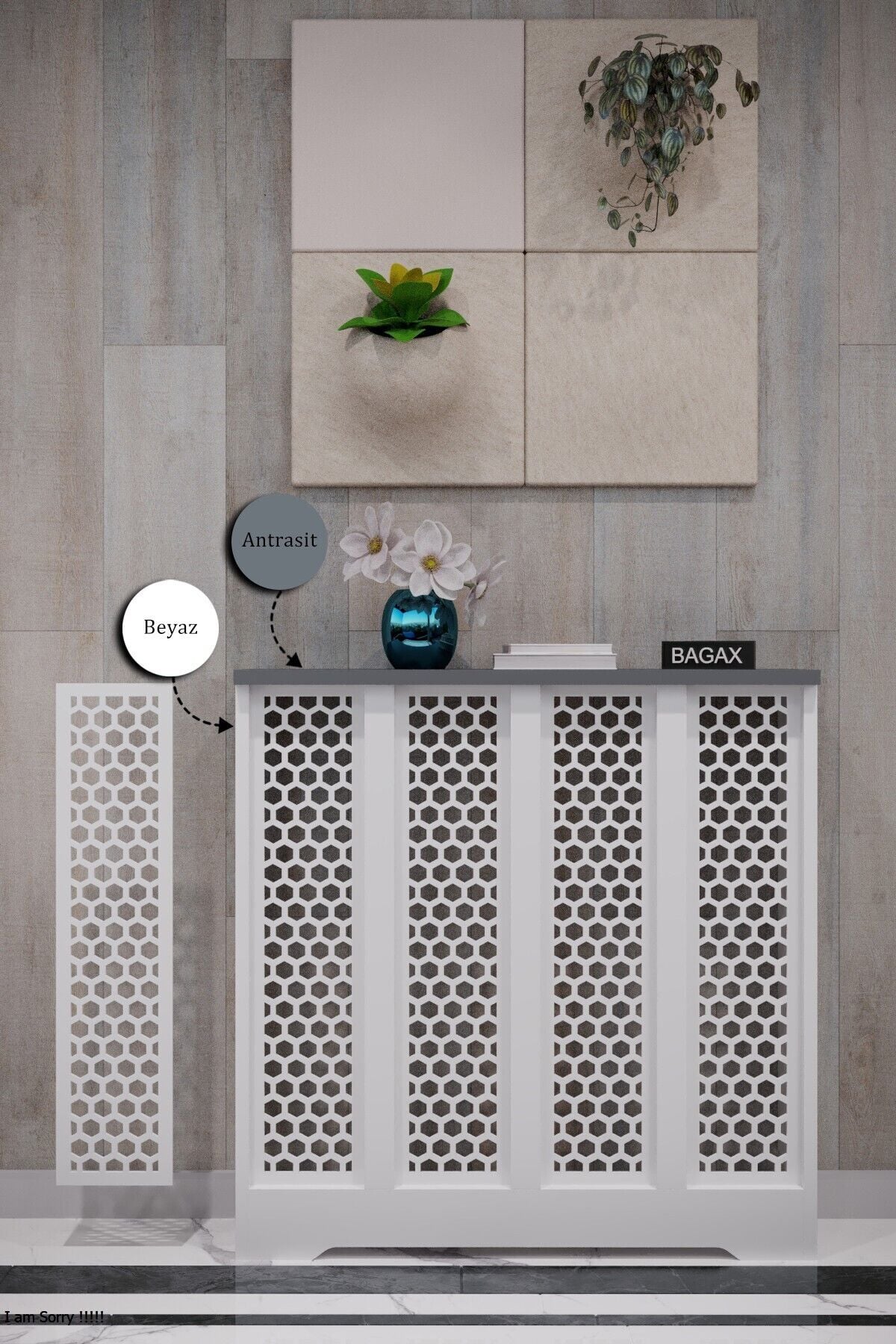 Dekoratif Petek Dolabı Kalorifer Peteği Kapatma Ünitesi Modern Tasarım İç Ölçü 76 cm Dış Ölçü 80 cm
