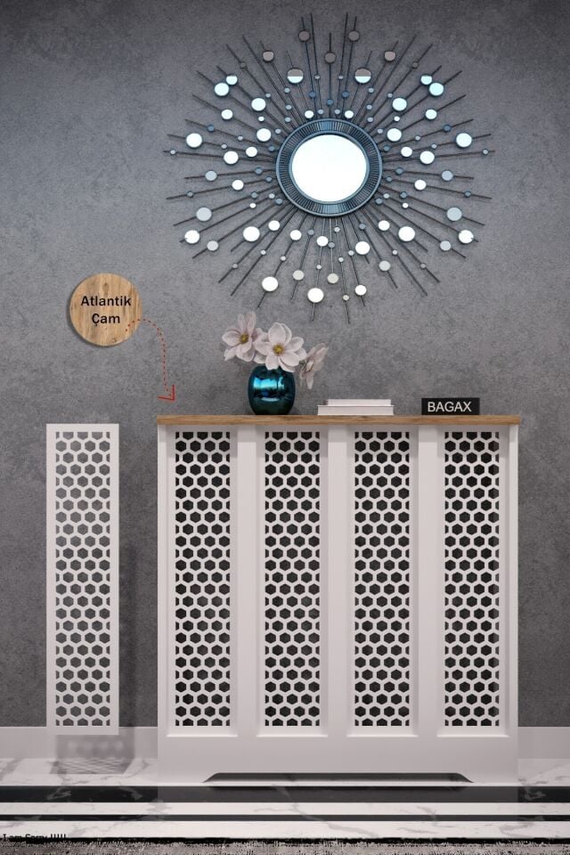 Dekoratif Petek Dolabı Kalorifer Peteği Kapatma Ünitesi Modern Tasarım İç Ölçü 76 cm Dış Ölçü 80 cm