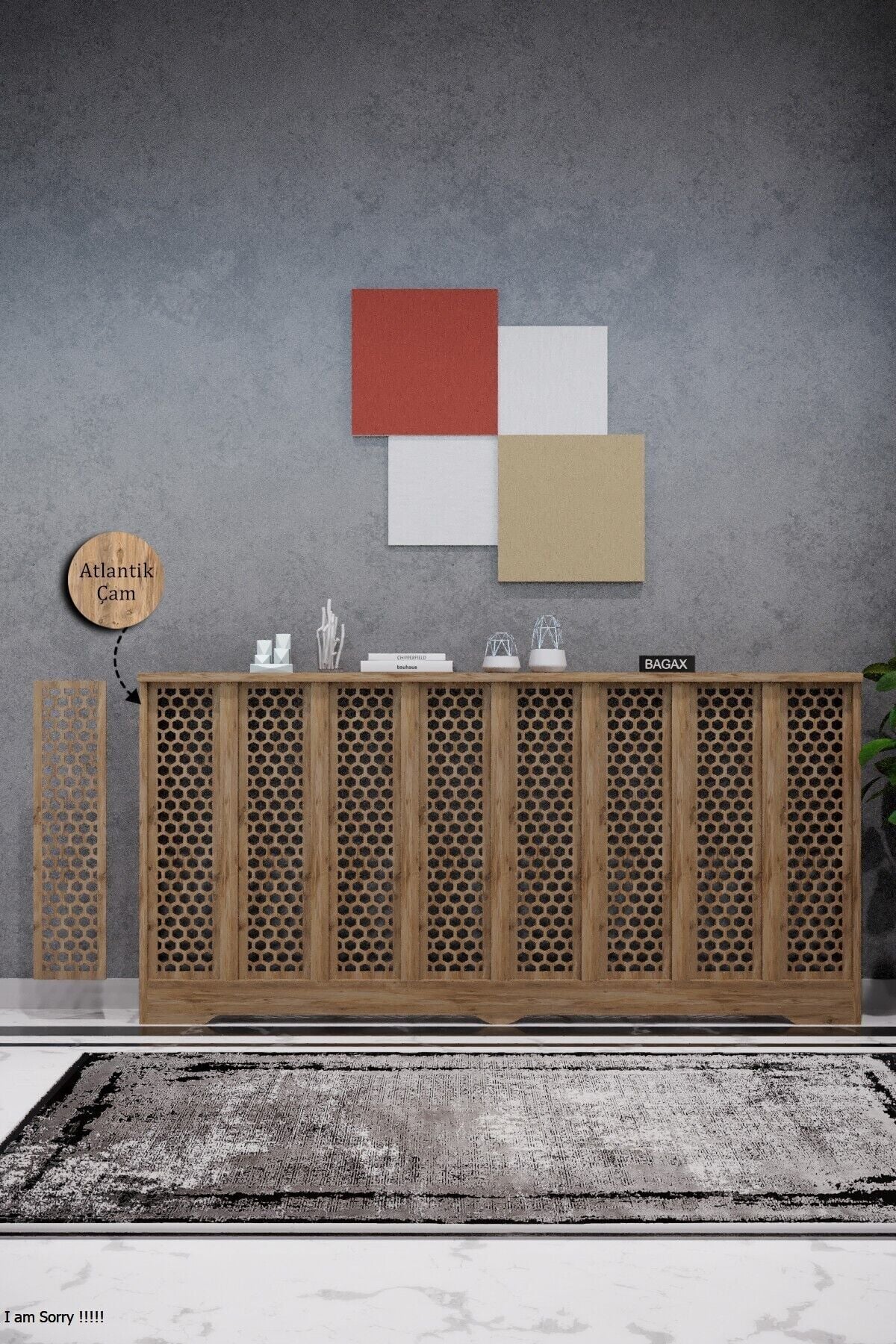 Petek Kaplama Modern Radyatör Kapatma Ünitesi Ön Panel MDF Tasarım İç ölçü 156 cm Dış Ölçü 160 cm