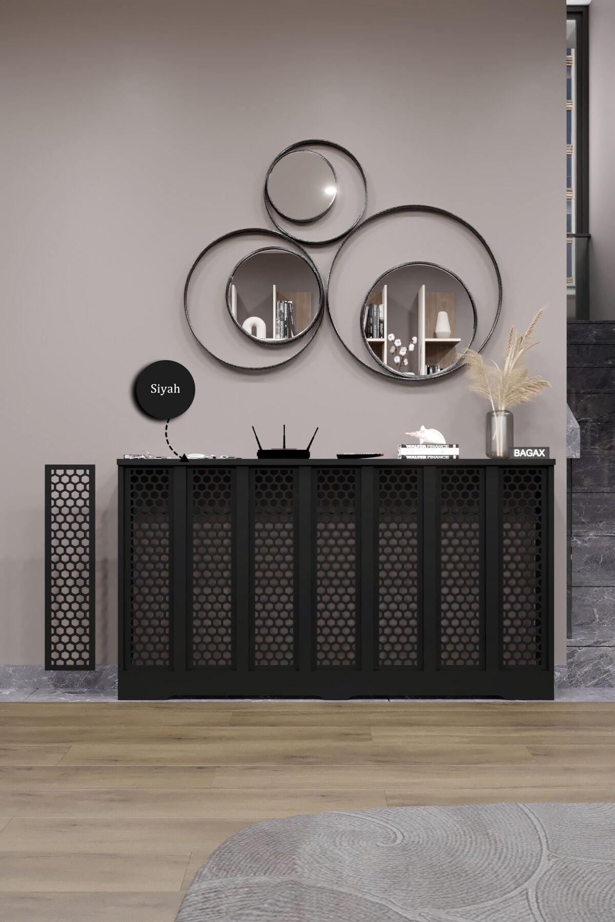 Dekoratif Petek Kaplama Modern Kalorifer Peteği Gizleme Ünitesi 11 Desen 9 Renk İç Ölçü 136 cm Dış Ölçü 140 cm