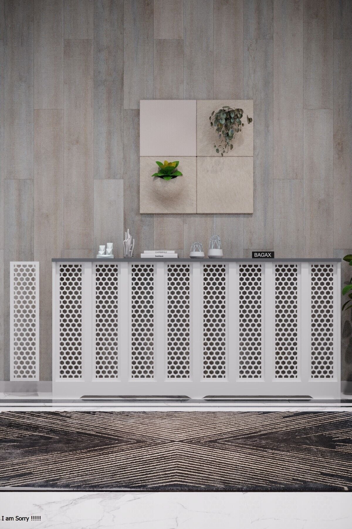 Petek Kaplama Modern Radyatör Kapatma Ünitesi Ön Panel MDF Tasarım İç ölçü 156 cm Dış Ölçü 160 cm