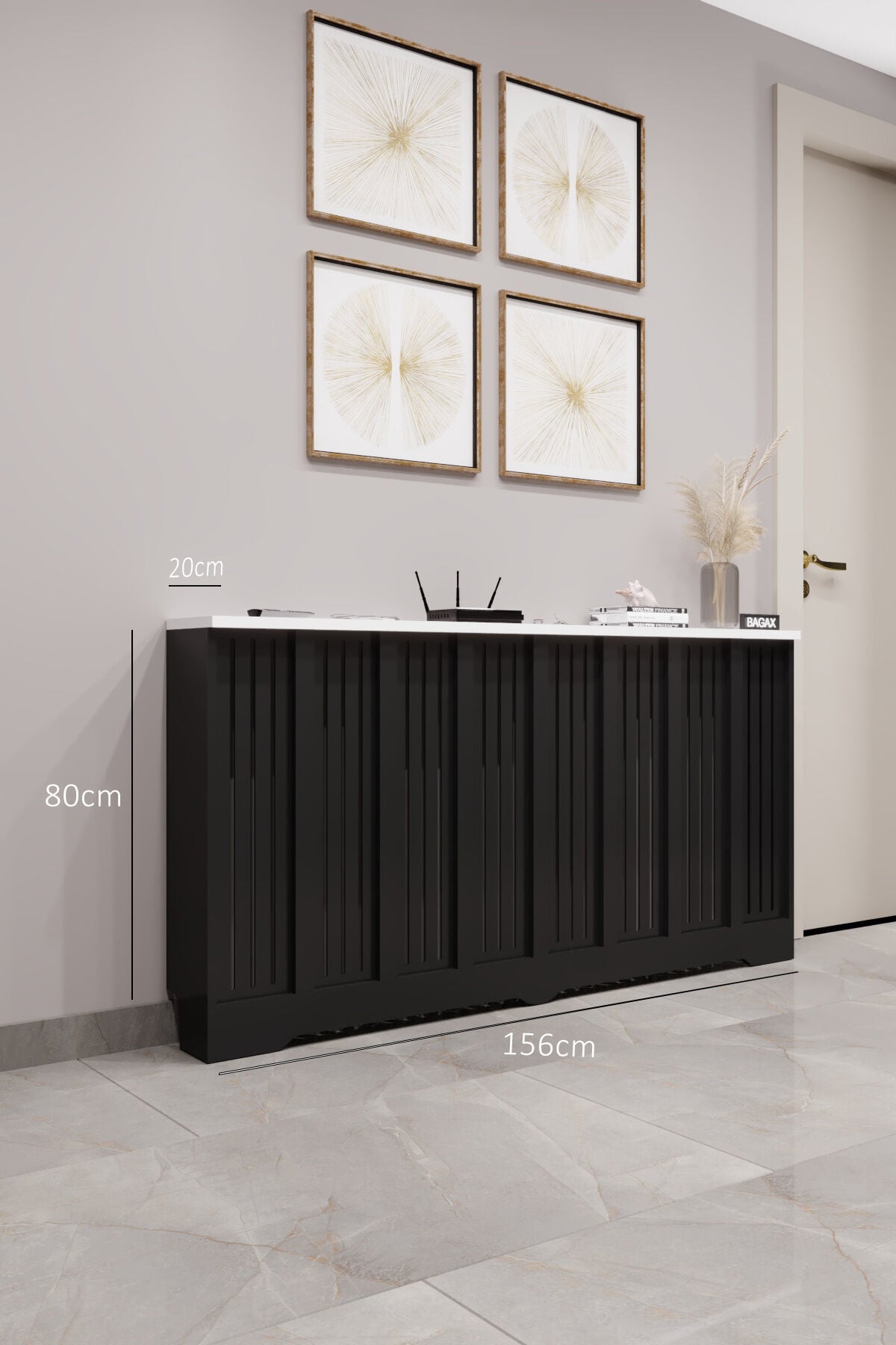 Petek Kaplama Modern Radyatör Kapatma Ünitesi Ön Panel MDF Tasarım İç ölçü 156 cm Dış Ölçü 160 cm