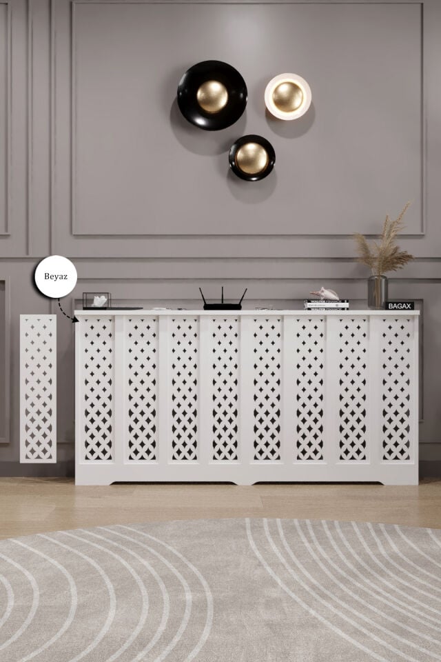 Petek Kaplama Modern Radyatör Kapatma Ünitesi Ön Panel MDF Tasarım İç ölçü 156 cm Dış Ölçü 160 cm