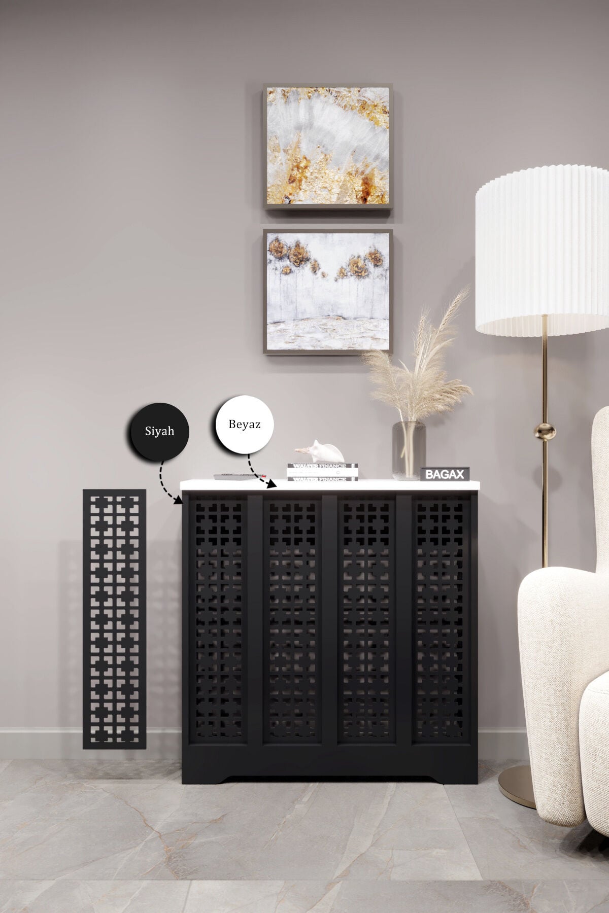 Dekoratif Petek Dolabı Kalorifer Peteği Kapatma Ünitesi Modern Tasarım İç Ölçü 76 cm Dış Ölçü 80 cm