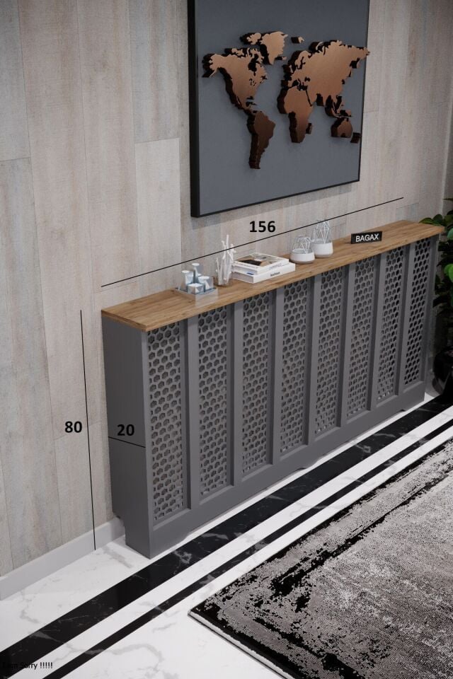 Petek Kaplama Modern Radyatör Kapatma Ünitesi Ön Panel MDF Tasarım İç ölçü 156 cm Dış Ölçü 160 cm