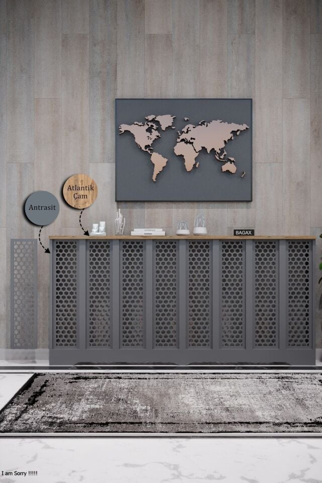 Petek Kaplama Modern Radyatör Kapatma Ünitesi Ön Panel MDF Tasarım İç ölçü 156 cm Dış Ölçü 160 cm