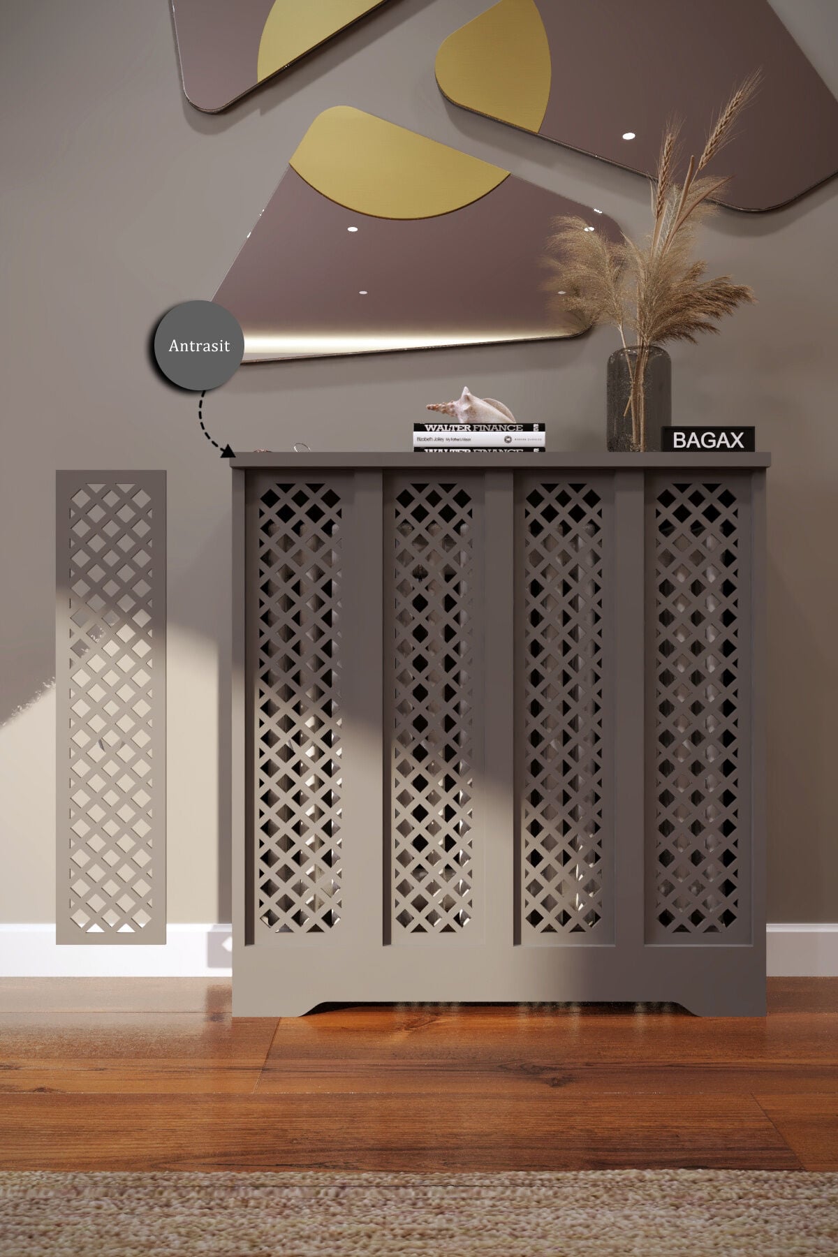 Dekoratif Petek Dolabı Kalorifer Peteği Kapatma Ünitesi Modern Tasarım İç Ölçü 76 cm Dış Ölçü 80 cm