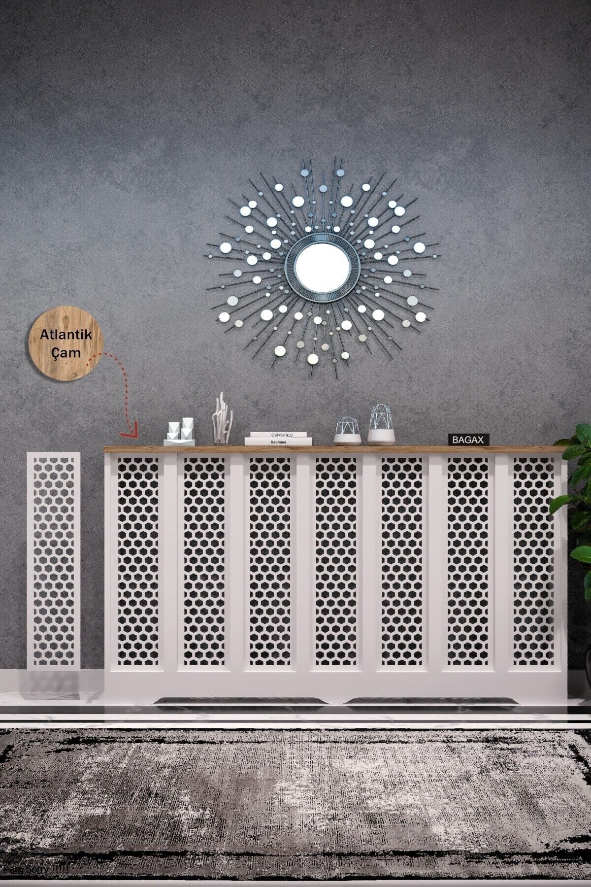 Dekoratif Petek Kaplama Modern Kalorifer Peteği Gizleme Ünitesi 11 Desen 9 Renk İç Ölçü 136 cm Dış Ölçü 140 cm
