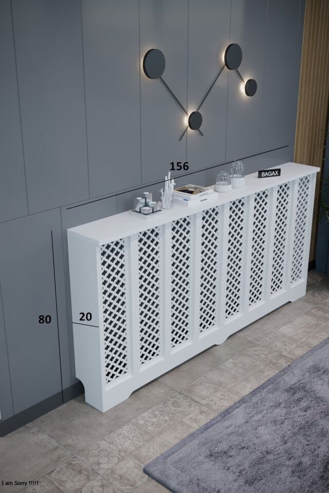 Petek Kaplama Modern Radyatör Kapatma Ünitesi Ön Panel MDF Tasarım İç ölçü 156 cm Dış Ölçü 160 cm