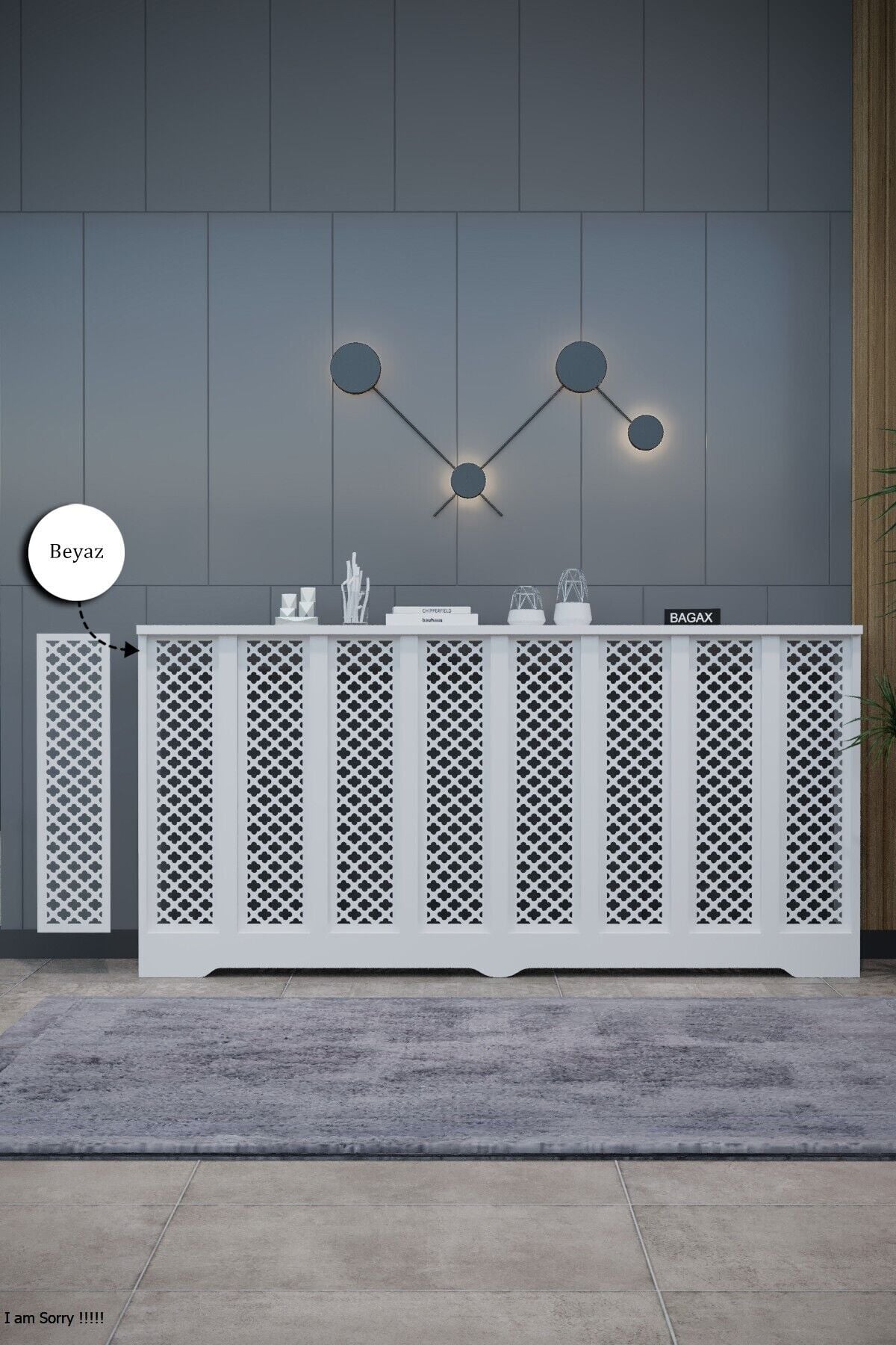 Petek Kaplama Modern Radyatör Kapatma Ünitesi Ön Panel MDF Tasarım İç ölçü 156 cm Dış Ölçü 160 cm