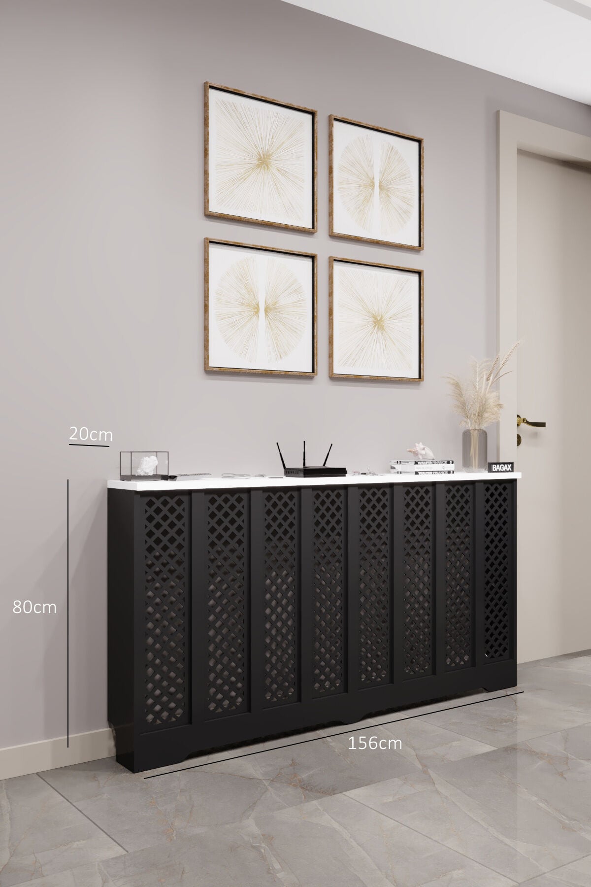 Petek Kaplama Modern Radyatör Kapatma Ünitesi Ön Panel MDF Tasarım İç ölçü 156 cm Dış Ölçü 160 cm