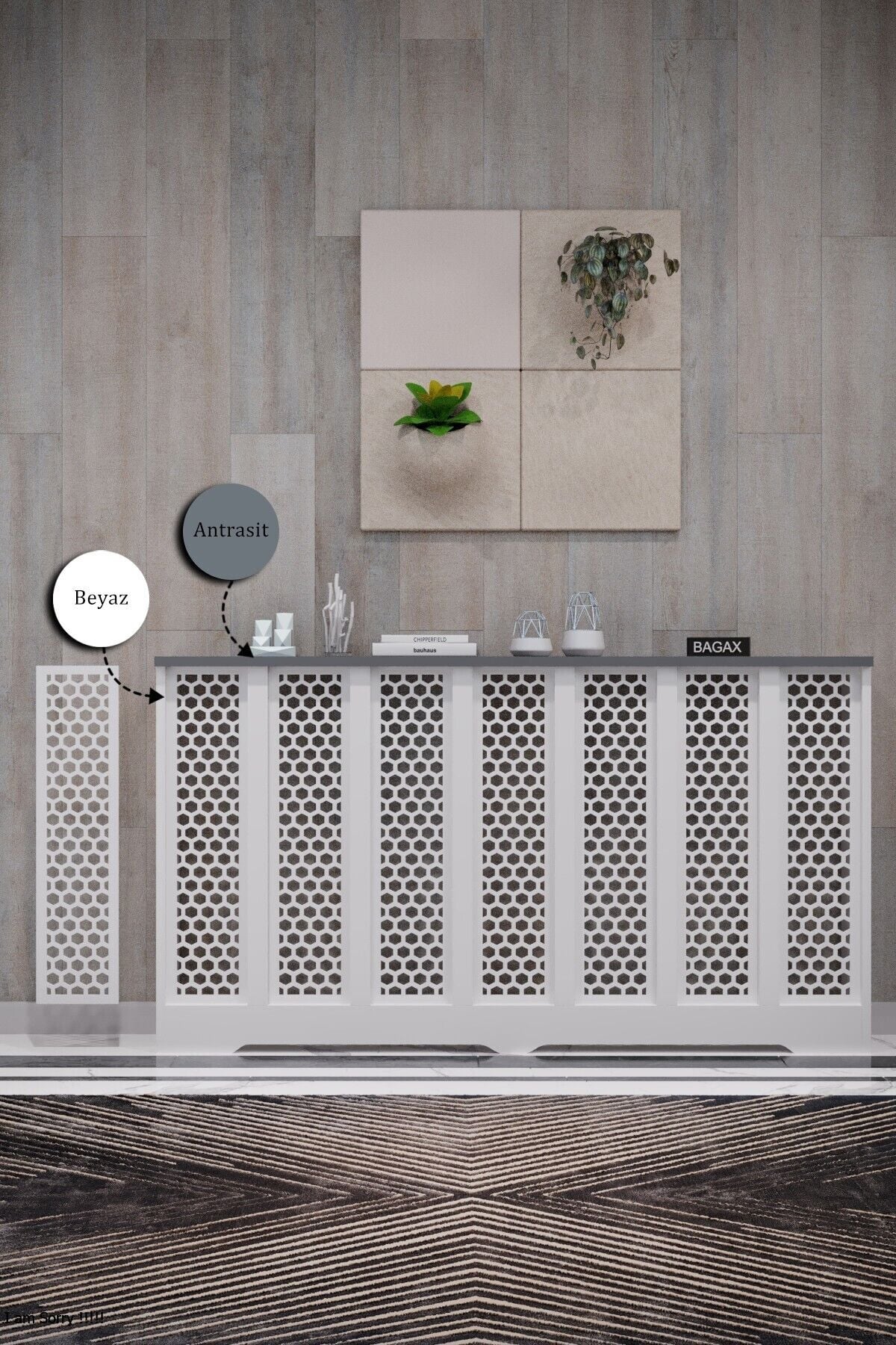 Dekoratif Petek Kaplama Modern Kalorifer Peteği Gizleme Ünitesi 11 Desen 9 Renk İç Ölçü 136 cm Dış Ölçü 140 cm