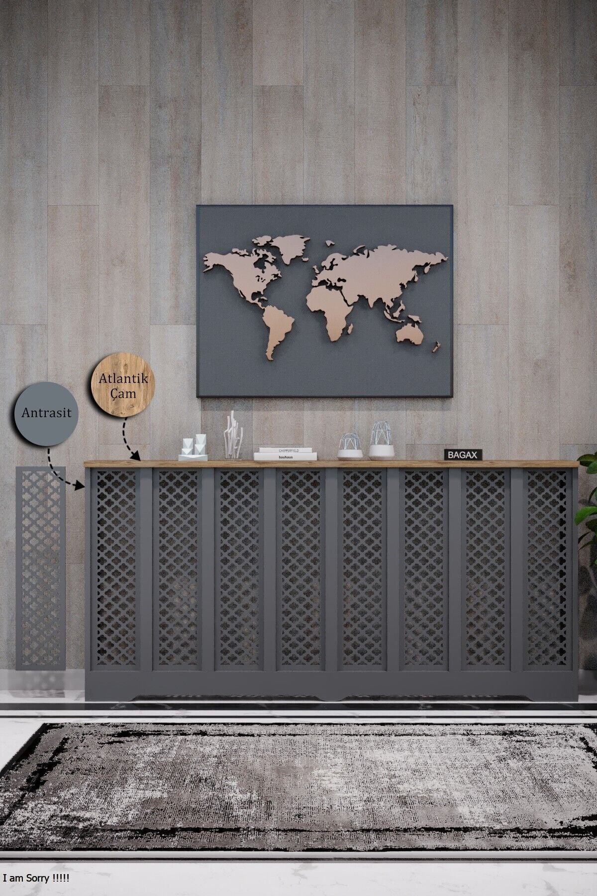 Petek Kaplama Modern Radyatör Kapatma Ünitesi Ön Panel MDF Tasarım İç ölçü 156 cm Dış Ölçü 160 cm