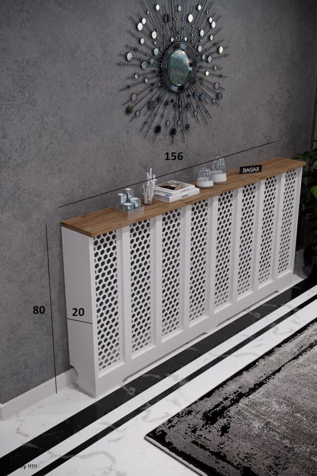 Petek Kaplama Modern Radyatör Kapatma Ünitesi Ön Panel MDF Tasarım İç ölçü 156 cm Dış Ölçü 160 cm