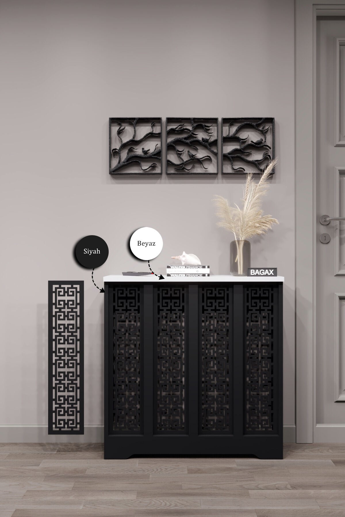 Dekoratif Petek Dolabı Kalorifer Peteği Kapatma Ünitesi Modern Tasarım İç Ölçü 76 cm Dış Ölçü 80 cm