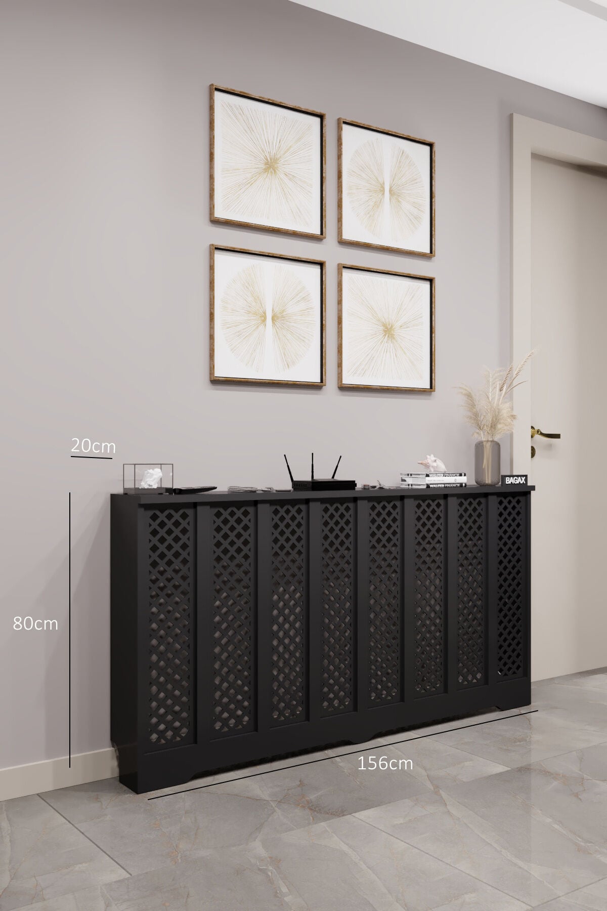 Petek Kaplama Modern Radyatör Kapatma Ünitesi Ön Panel MDF Tasarım İç ölçü 156 cm Dış Ölçü 160 cm