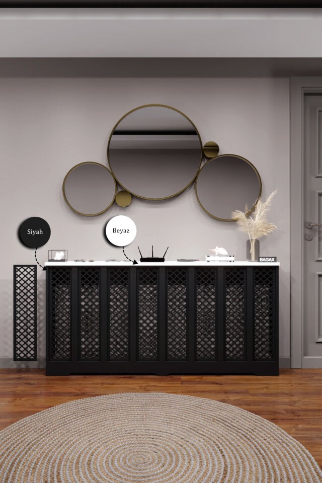 Petek Kaplama Modern Radyatör Kapatma Ünitesi Ön Panel MDF Tasarım İç ölçü 156 cm Dış Ölçü 160 cm