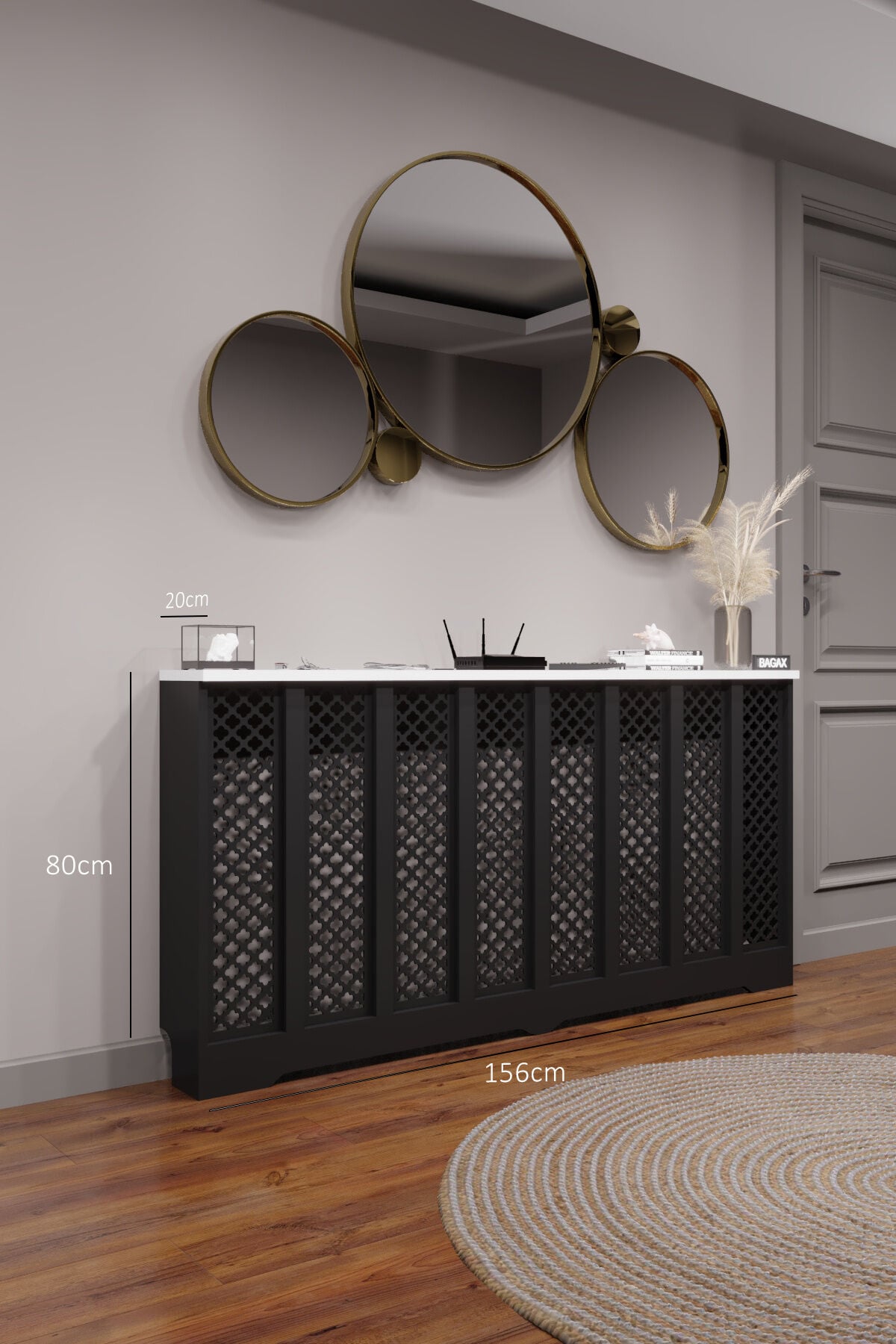 Petek Kaplama Modern Radyatör Kapatma Ünitesi Ön Panel MDF Tasarım İç ölçü 156 cm Dış Ölçü 160 cm