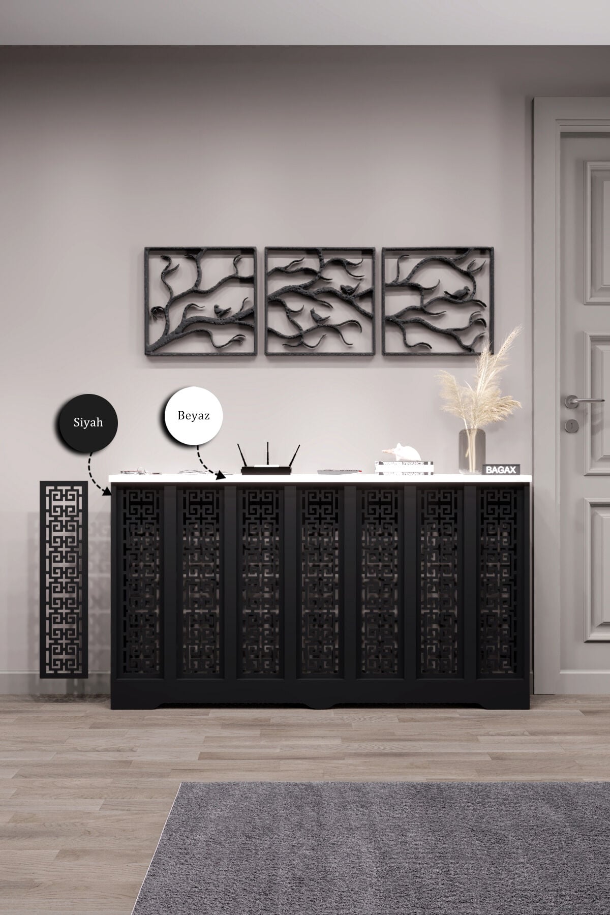 Dekoratif Petek Kaplama Modern Kalorifer Peteği Gizleme Ünitesi 11 Desen 9 Renk İç Ölçü 136 cm Dış Ölçü 140 cm