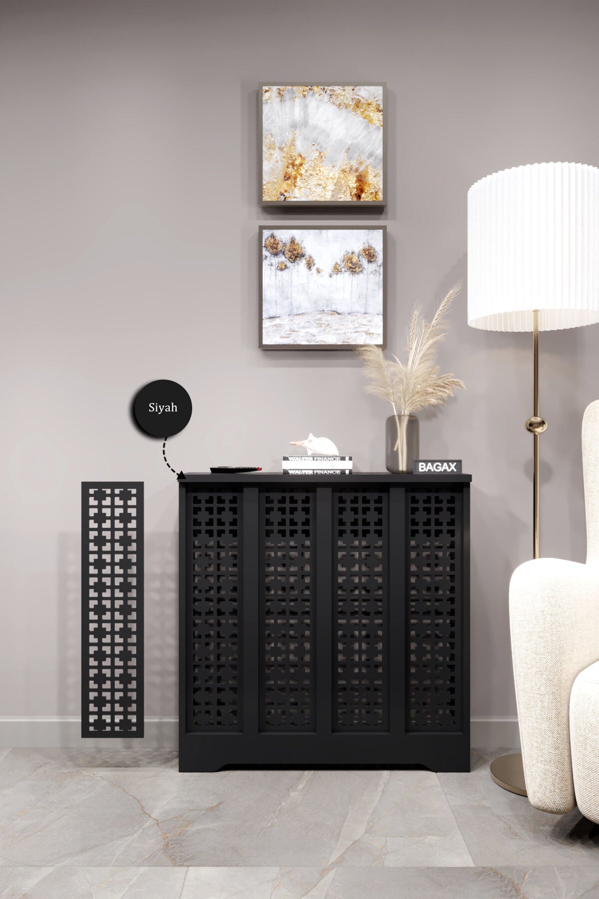Dekoratif Petek Dolabı Kalorifer Peteği Kapatma Ünitesi Modern Tasarım İç Ölçü 76 cm Dış Ölçü 80 cm