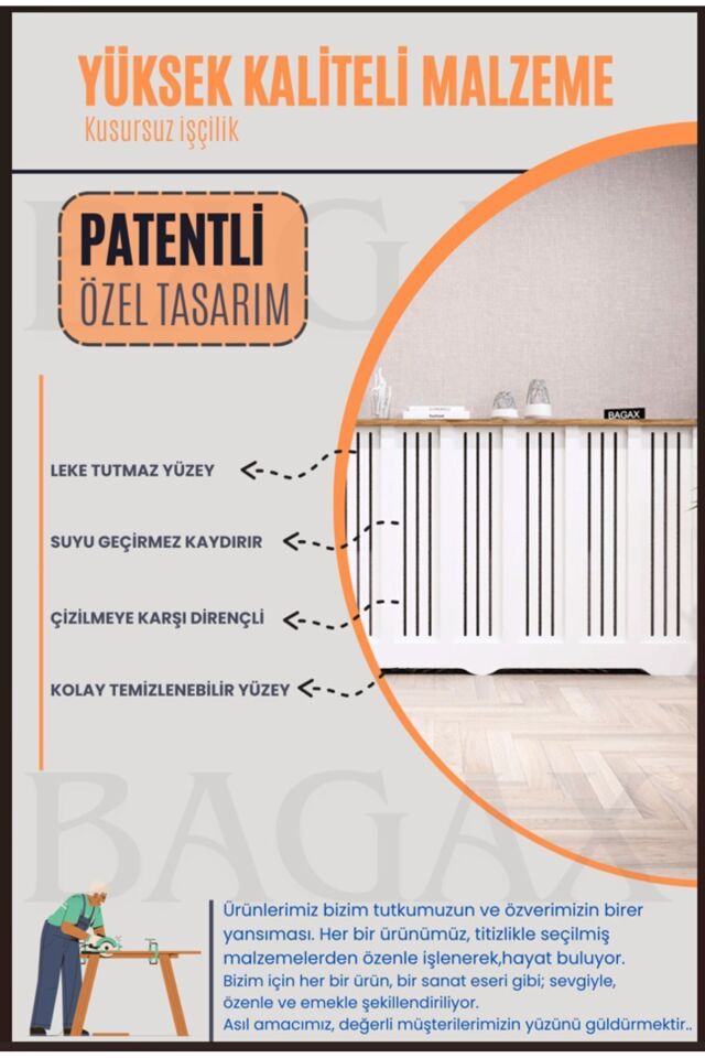 Bagax Petek Önü Dresuar Kaplama 116cm Çok Amaçlı Dolaplar Mobilya Kalorifer Petek Önü Kapatma Dekorasyon
