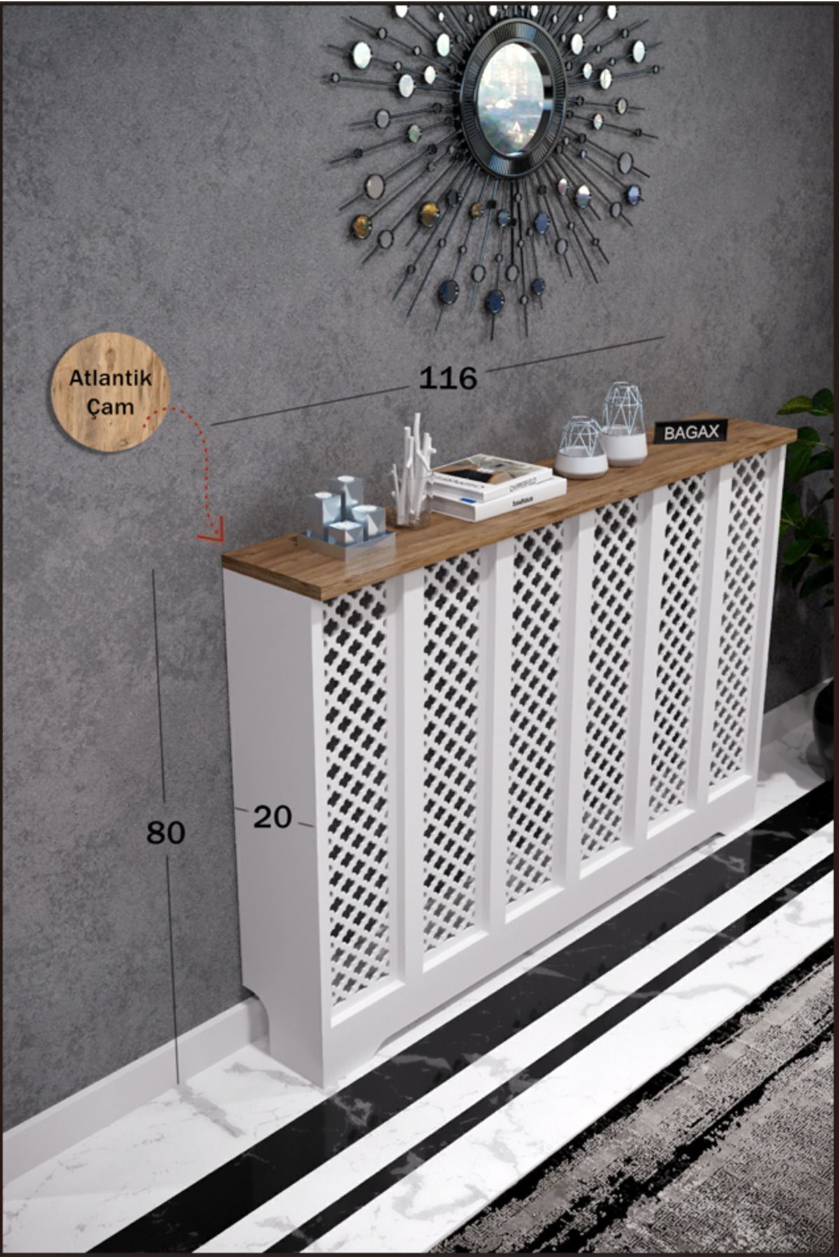 Bagax Zeugma Model, Beyaz Üstü Çam Renk,iç Ölçü 116 Cm Dış Ölçü 120 Cm Petek Kaplama, Dresuar