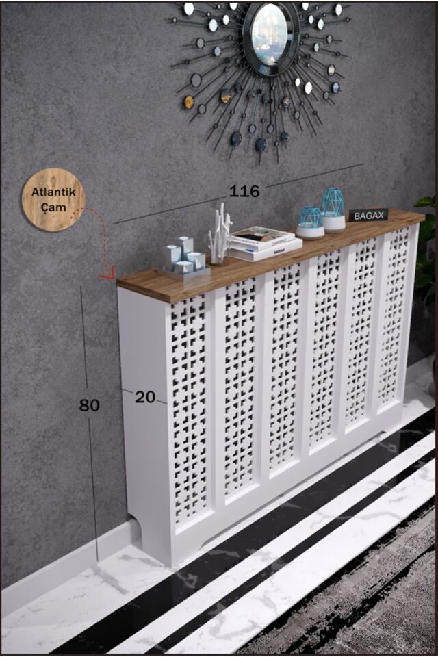 Bagax Petek Üstü Dekoratif Dresuar – Kalorifer Gizleme Antre Konsolu | Dar Alanlar İçin Modern ( iç 116 ) ( dış 120 cm ) D8