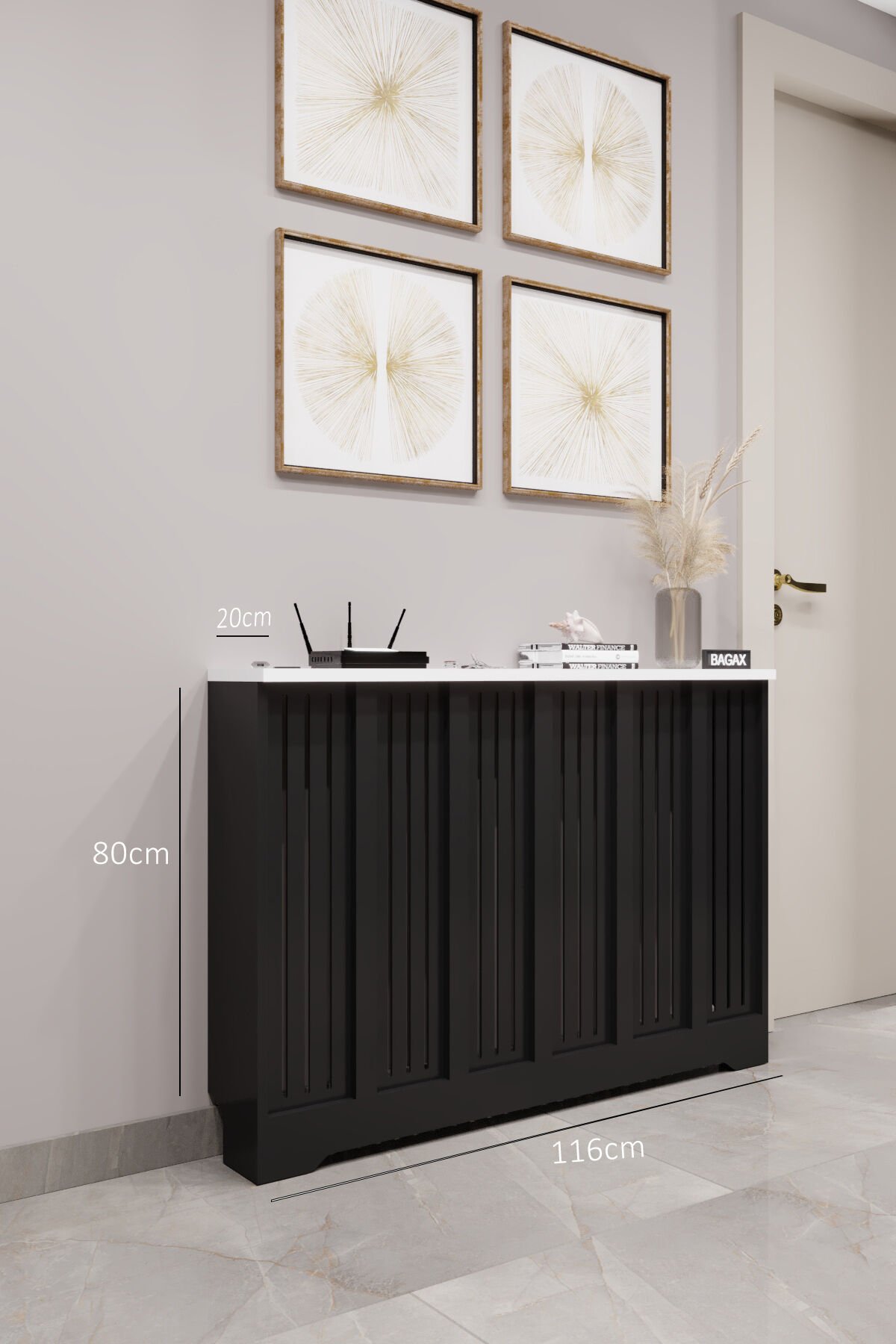 Bagax Efes Model, Siyah Üstü Beyaz Renk,iç Ölçü 116 Cm Dış Ölçü 120 Cm Petek Kaplama, Dresuar
