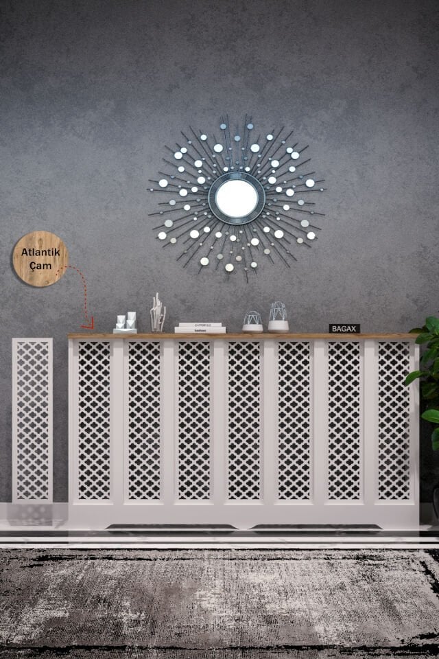 Bagax Petek Üstü Dekoratif Dresuar – Kalorifer Gizleme Antre Konsolu | Dar Alanlar İçin Modern ( iç 136 ) ( dış 140 cm ) D3
